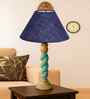Blue Jute Table Lamp With Wood  Base 10X19 Inches