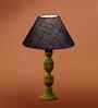 Blue Jute Table Lamp With Wood  Base 10X19 Inches