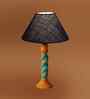 Blue Jute Table Lamp With Wood  Base 10X19 Inches