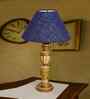 Blue Jute Table Lamp With Wood  Base 10X19 Inches