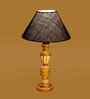 Blue Jute Table Lamp With Wood  Base 10X19 Inches