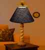Blue Jute Table Lamp With Wood  Base 10X19 Inches