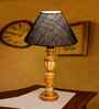 Blue Jute Table Lamp With Wood  Base 10X19 Inches