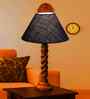 Blue Jute Table Lamp With Wood  Base 10X19 Inches