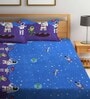 Blue Astronaut Print 300 TC Cotton Blend Double Size Bedsheet With 2 Pillow Covers