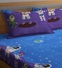 Blue Astronaut Print 300 TC Cotton Blend Double Size Bedsheet With 2 Pillow Covers