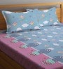Blue Shaun The Sheep 300 TC Cotton Double Size Bedsheet With 2 Pillow Covers
