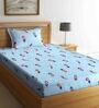 Blue Traditional 300 TC Cotton Single Bed Sized Bed Sheets With 1 Pillow Cover