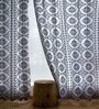 Blue Linen Ethnic motif 4ft Sheer Eyelet (1Pc) Window Curtain