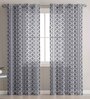 Blue Linen Ethnic motif 4ft Sheer Eyelet (1Pc) Window Curtain