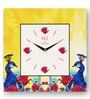 Blue Mdf Framed Analog Wall Clock With 2 Wooden Panel