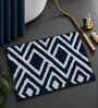 Blue Geomatric Microfibre 24X16 Inches Anti-Skid Bath Mat