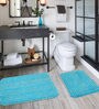 Blue Geometric Microfibre 20x14 Inches AntiSkid Bath Mat (Set of 2)