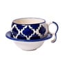 Ceramic 100 ML Blue Moroccan Handpainted Chirag Tea Cups Saucer(Set of 6)