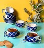 Ceramic 100 ML Blue Moroccan Handpainted Chirag Tea Cups Saucer(Set of 6)