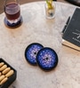 Blue Nebula Acacia Wood S/4 Coaster with Enamel