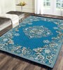 Blue Chenille Vintage 4 x 6 Feet Machine Made Carpet