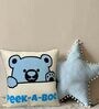 Blue Peek-A-Boo Poly Cotton 16 X 16 Inchs Kids Cushion Cover