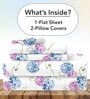 Blue Pink Floral 144 Tc Cotton Double Bedsheet With 2 Pillowcovers