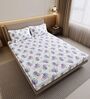 Blue Pink Floral 144 Tc Cotton Double Bedsheet With 2 Pillowcovers