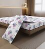 Blue Pink Floral 144 Tc Cotton Double Bedsheet With 2 Pillowcovers
