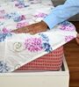Blue Pink Floral 144 Tc Cotton Elastic Fitted King Bedsheet With 2 Pillowcovers
