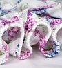 Blue Pink Floral 144 Tc Cotton Elastic Fitted King Bedsheet With 2 Pillowcovers