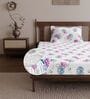 Blue Pink Floral 144 Tc Cotton Elastic Fitted Single Bedsheet With Pillowcover