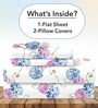 Blue Pink Floral 144 Tc Cotton King Bedsheet With 2 Pillowcovers
