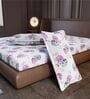 Blue Pink Floral 144 Tc Cotton King Bedsheet With 2 Pillowcovers