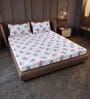 Blue Pink Floral 144 Tc Cotton King Bedsheet With 2 Pillowcovers