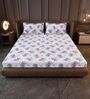 Blue Pink Floral 144 Tc Cotton King Bedsheet With 2 Pillowcovers
