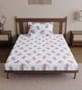 Blue Pink Floral 144 Tc Cotton Single Bedsheet With Pillowcover