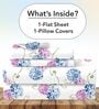 Blue Pink Floral 144 Tc Cotton Single Bedsheet With Pillowcover