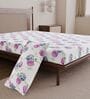 Blue Pink Floral 144 Tc Cotton Single Bedsheet With Pillowcover