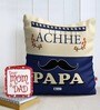 Blue Poly Cotton 12x12 inches 1 Cushion Cover with Filler and Free Greeting Card for Dad