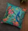 Blue Floral Poly Canvas 16 x 16 Inches Cushion Cover
