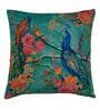 Blue Floral Poly Canvas 16 x 16 Inches Cushion Cover