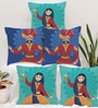 Blue Polycotton Ethnic motif 16x16 inches Cushion Covers (Pack of 5)
