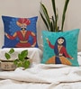 Blue Polycotton Ethnic motif 24x24 inches Cushion Covers (Pack of 2)
