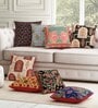Blue Floral PolyCotton 16 x 16 Inches Cushion Covers (Set of 8)