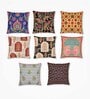 Blue Floral PolyCotton 16 x 16 Inches Cushion Covers (Set of 8)
