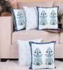 Blue Polycotton Floral 16x16 inches Cushion Covers (Pack of 5)