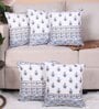Blue Polycotton Floral 16x16 inches Cushion Covers (Pack of 5)