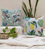 Blue Polycotton Floral 24x24 inches Cushion Covers (Pack of 2)