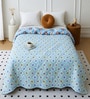 Blue Polycotton Floral 350 GSM Double Bed Reversible Quilted Comforter