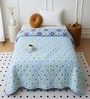 Blue Polycotton Floral 350 GSM Single Bed Reversible Quilted Comforter