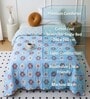 Blue Polycotton Floral 350 GSM Single Bed Reversible Quilted Comforter