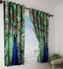 Blue Abstract Polyester 5 Ft Semisheer Eyelet Window Curtains (Set of 2)