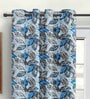 Blue Polyester Floral 7ft Semisheer Eyelet 2 Pc Door Curtains